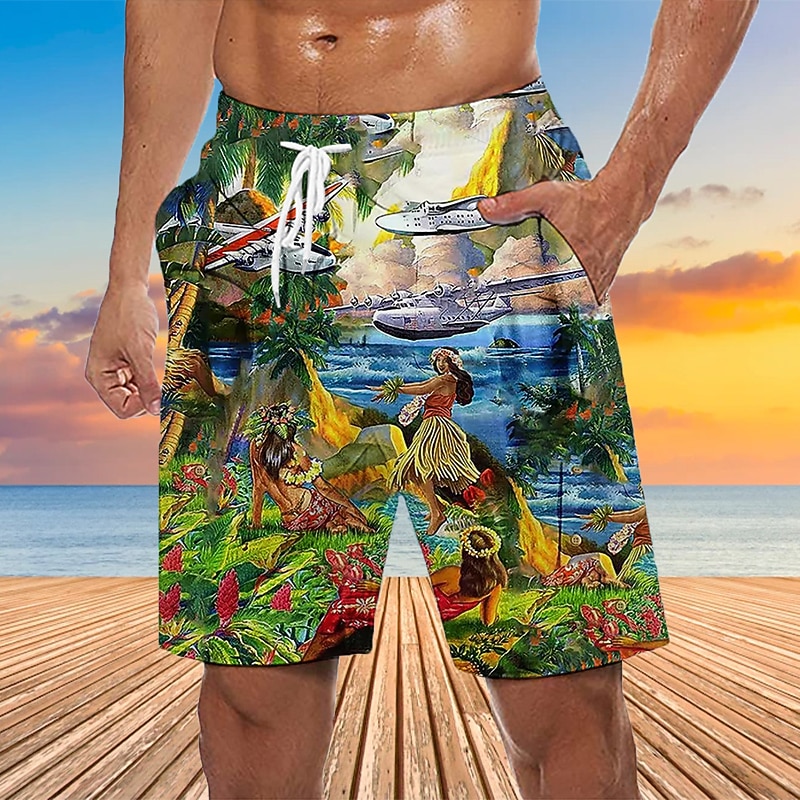 Men's Mask Flower / Plants Swim Trunks Swim Shorts Board Shorts Mid Waist Hawaiian Ethnic Boho Casual Daily Holiday Drawstring with Mesh lining Elastic Waist Designer Clothing Apparel3