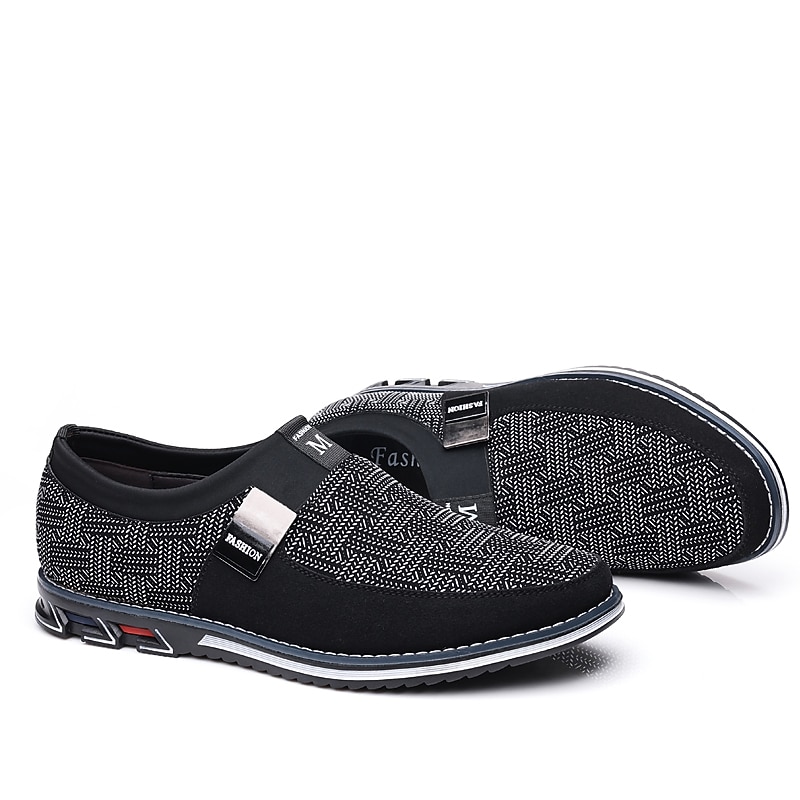 Men's Slip-On Casual Loafers – Black and Gray Patterned Breathable Shoes with Metal Buckle, Comfortable and Lightweight for Everyday Wear2