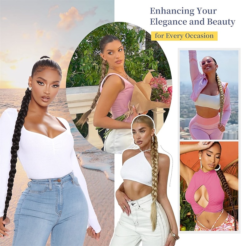 Long Braided Ponytail Extension with Hair Tie Straight Wrap Around Hair Extensions Ponytail Natural Soft Synthetic Hair Piece for Women4