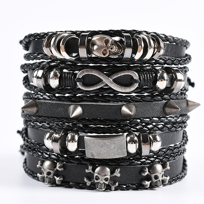 Leather Handwoven Men's Bracelet Hip Hop Punk Diy Set Series Headpiece4