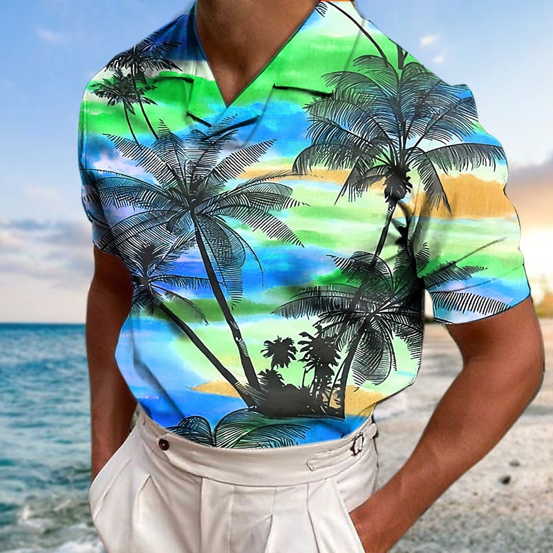 Men's Coconut Tree Graphic Prints Sunset Polo Shirts Hawaiian Polo Shirts Golf Shirt Short Sleeves Shirt Cuban Collar Outdoor Street Yellow Red Blue Purple Green Print Clothing Apparel Fashion4