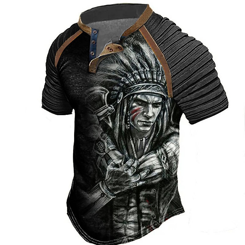 Men's Graphic Prints Indian Henley Shirt Raglan T Shirt Short Sleeve Vintage Fashion Designer Outdoor Vacation Daily Summer Black Blue Green Khaki Gray Henley Henley T-Shirt2