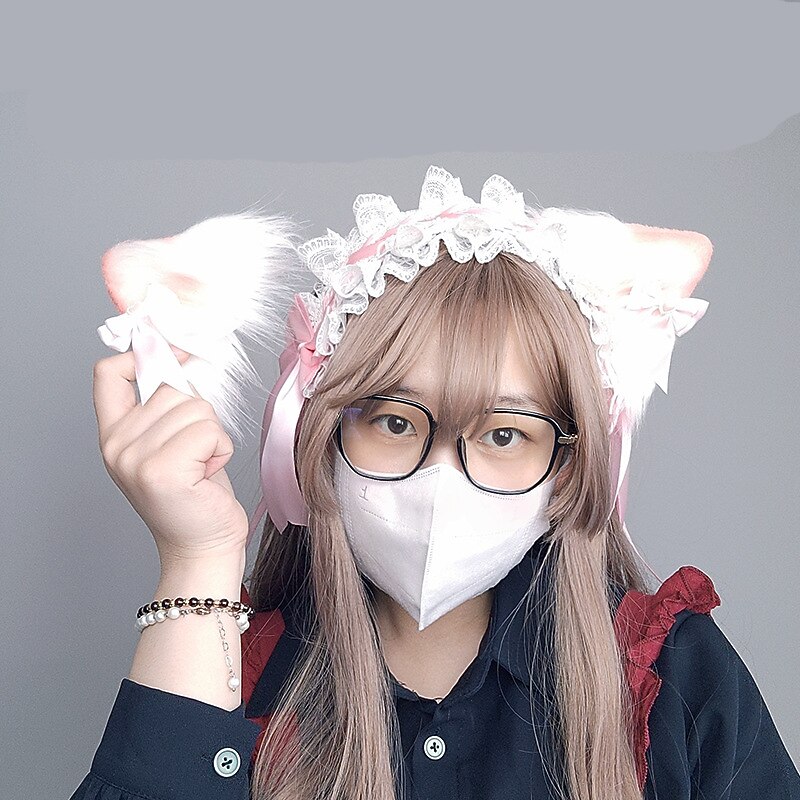 CAT KO Kawaii Ear Headband Kuromi Hairpin Lolita  Halloween Cosplay Cute Headwear Lace maid Hair Accessory Headband for Women Girls3