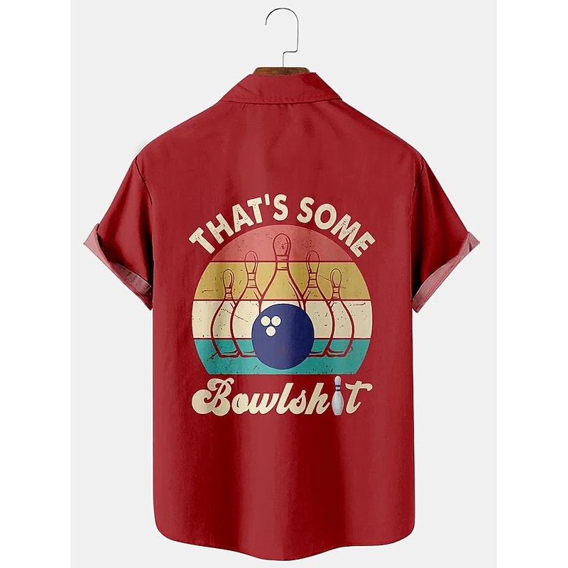 Men's Flame Bowling Ball Shirt Button Up Shirt Short Sleeve Tropical Fashion Hawaiian Outdoor Beach Summer Spring Turndown Print Button-Down Black Yellow Black / Red Red Dusty Blue 6