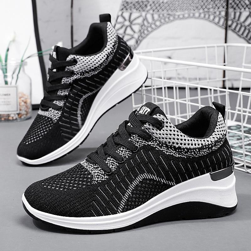 Women's Sneakers Pink Shoes Height Increasing Shoes Flyknit Shoes Outdoor Daily Color Block Summer Hidden Heel Round Toe Sporty Casual Minimalism Running Walking Tissage Volant Lace-up Black Pink Grey3