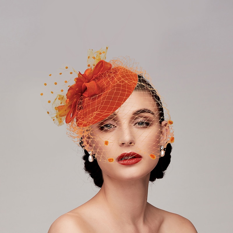 Fascinators Kentucky Derby Hat Headwear Headpiece Net Veil Hat Wedding Ladies Day Cocktail Royal Astcot With Cap Floral Headpiece Headwear
