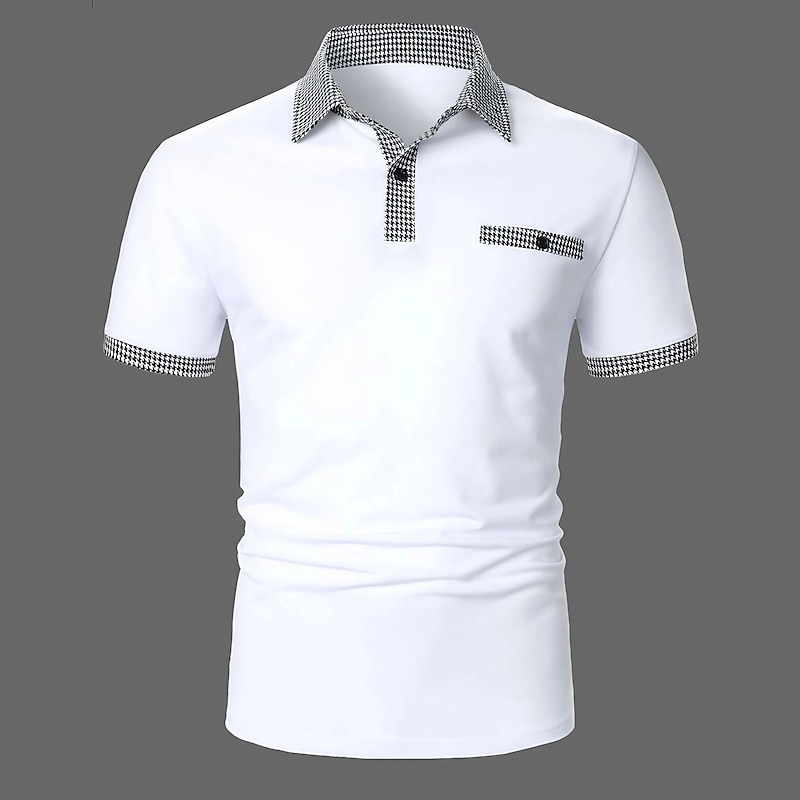Men's Polo Shirt Golf Shirt Date Vacation Lapel Button Short Sleeves Fashion Plaid / Striped / Chevron / Round Solid / Plain Color Summer Dry-Fit Black White Navy Blue Sky Blue Polo Shirt
