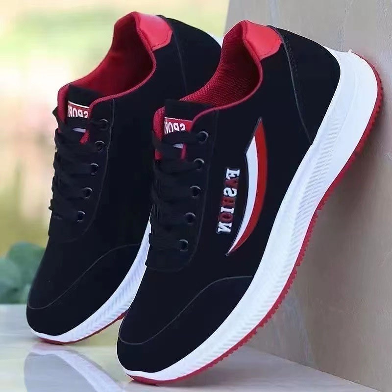 Men's Sneakers Casual Daily Office & Career Canvas Breathable Lace-up Black Red Black Summer Spring4
