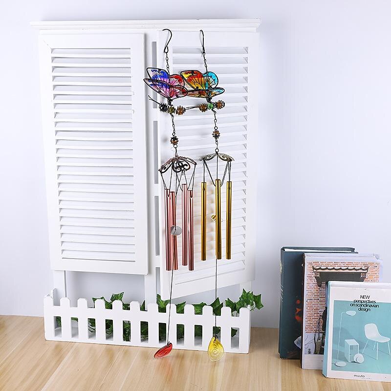 1pc Butterfly Painted Wind Chime Outdoor Handicraft Glow In The Night Hanging Ornament For Window Balcony Garden Decor2
