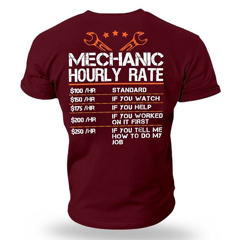 Funny Mechanic Hourly Rate Men's T-Shirt with Humorous Work Job Rules for Automotive Techs3