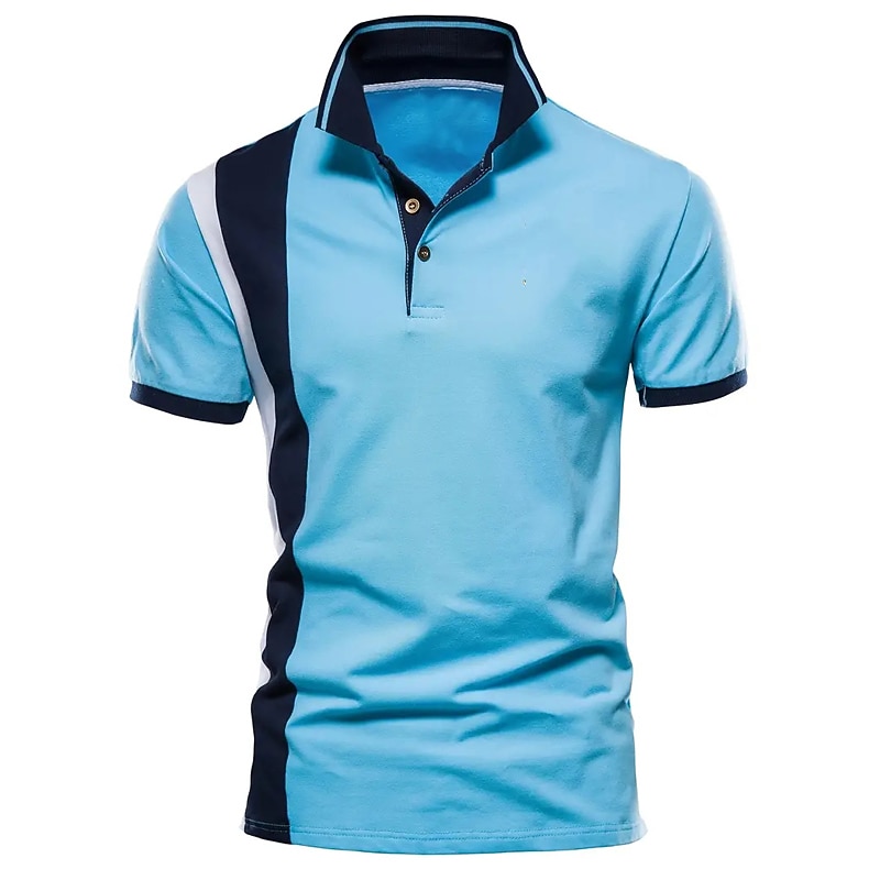 Men's Polo Shirt Golf Shirt Casual Sports Classic Short Sleeve Fashion Basic Color Block Button Summer Regular Fit Light Sky Blue White Dark Navy Grey Polo Shirt4