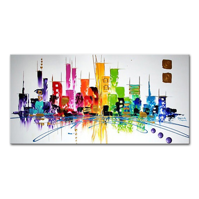 Mintura Handmade Colorful City Landscape Oil Paintings On Canvas Wall Art Decoration Modern Abstract Picture For Home Decor Rolled Frameless Unstretched Painting2