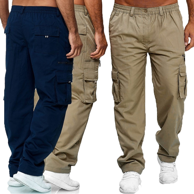 Men's Cargo Pants Cargo Trousers Work Pants Elastic Waist Multi Pocket Straight Leg Plain Work Simple Casual Navy ArmyGreen2