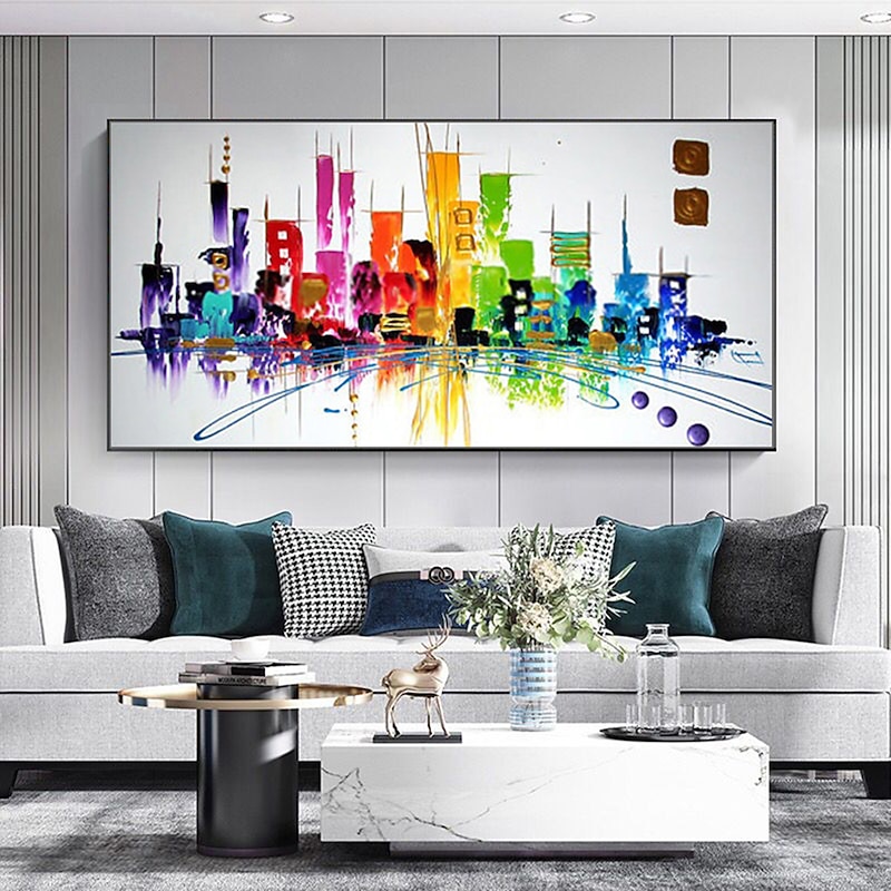 Mintura Handmade Colorful City Landscape Oil Paintings On Canvas Wall Art Decoration Modern Abstract Picture For Home Decor Rolled Frameless Unstretched Painting3