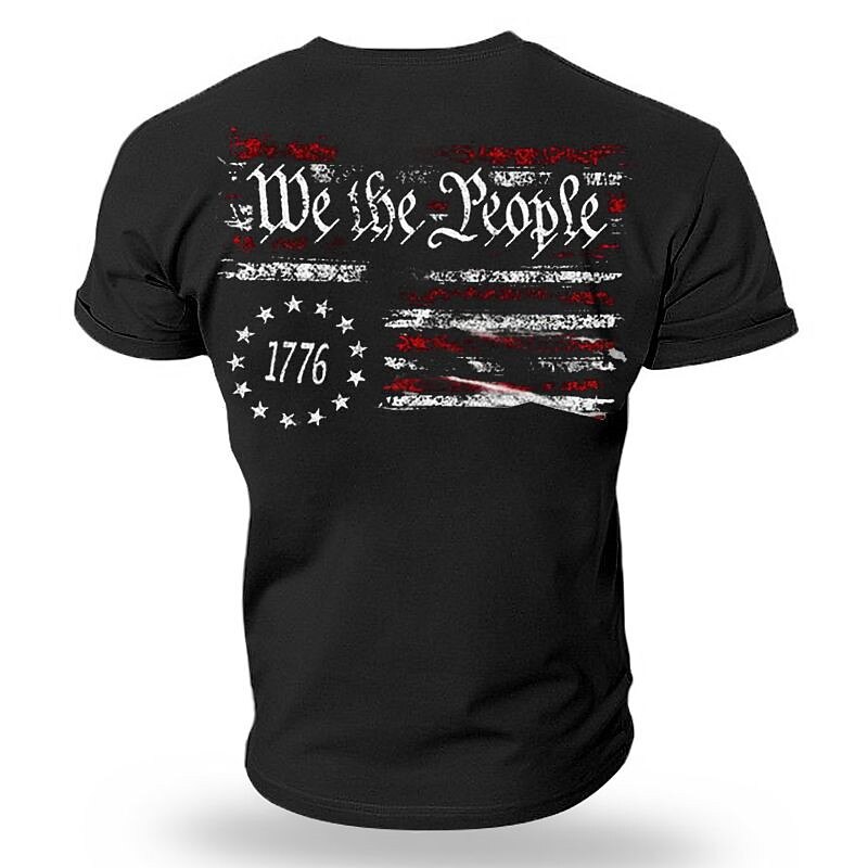 Men's Patriotic "We the People 1776" American Flag Graphic Short Sleeve T-Shirt - Olive Green2