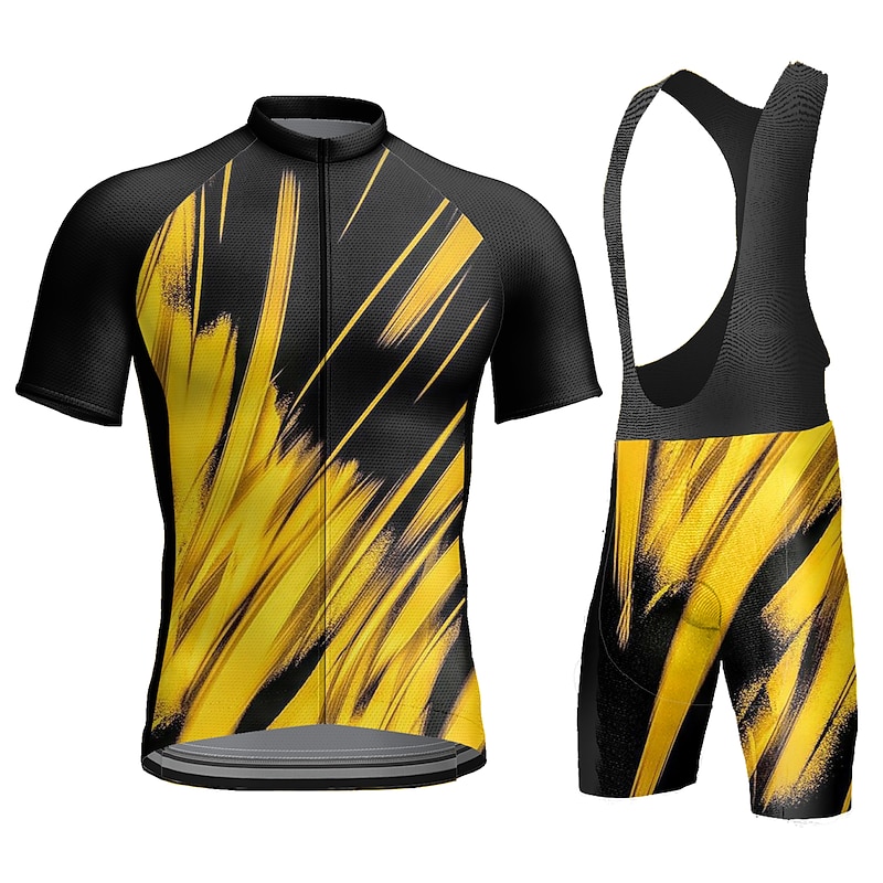 Men's Cycling Jersey with Bib Shorts Geometric Short Sleeve Bike Clothing Suit with 3 Rear Pockets Mountain Bike MTB Road Bike Cycling 3D Pad Quick Dry Back Pocket Moisture Wicking Sports Yellow Red2