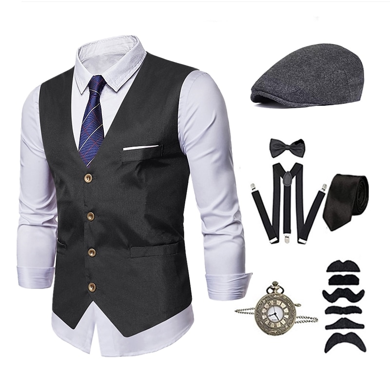 1920s Vest Hat Accesories Detective Set The Great Gatsby Classical Roaring 20s Bow Tie Men's Costume Vintage Cosplay Cocktail Party Wedding3