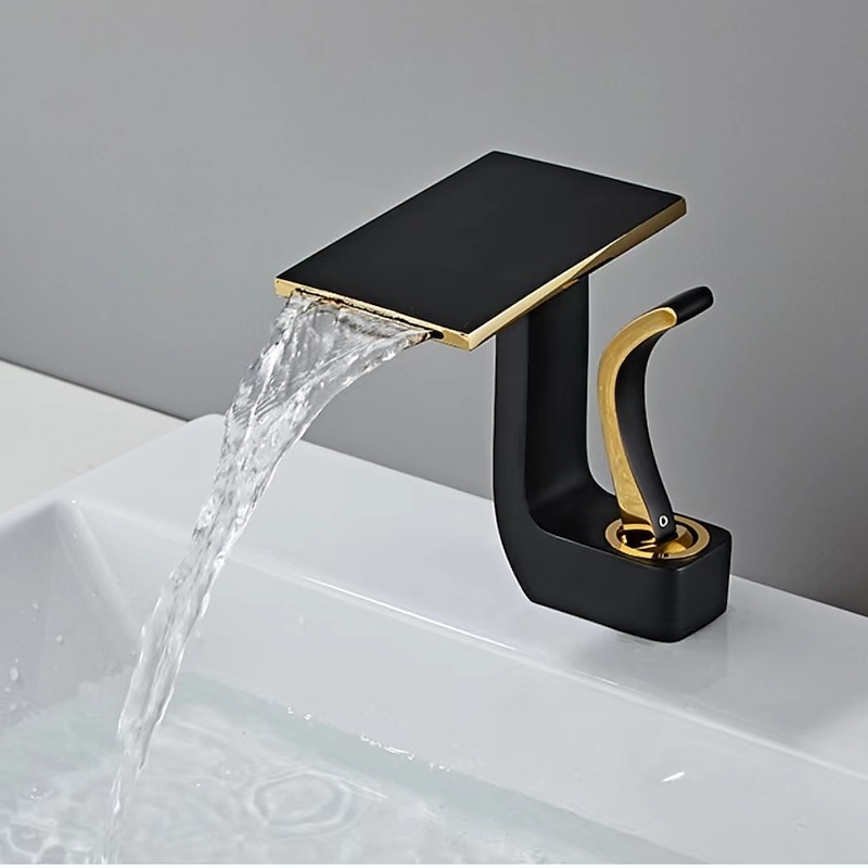 Waterfall Basin Sink Mixer Faucet, Brass Bathroom Taps Single Handle One Hole with Hot and Cold Hose Vessel Water Tap Deck Mounted2