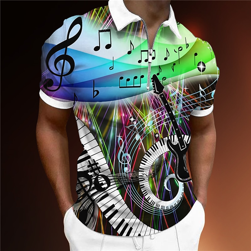 Music Festival Men's Music Zip Polo Shirts Golf Shirt Short Sleeve Polo Shirts Collared Shirts Casual Vacation Wear Festival Wear Party Outfits 3D Print Quarter Zip Polo Yellow Blue Purple4