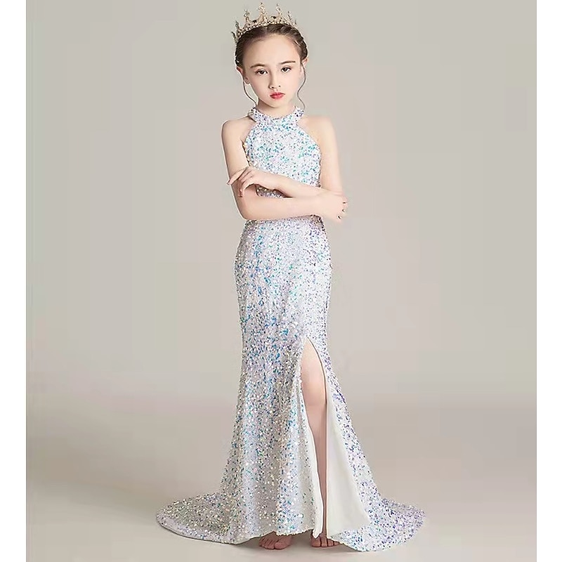 Flower Girl Dress Girls' Dress Evening Gown Party Dress Wedding Party Special Occasion Cute Princess Sequins Lace Plain Sleeveless Off Shoulder Black White4