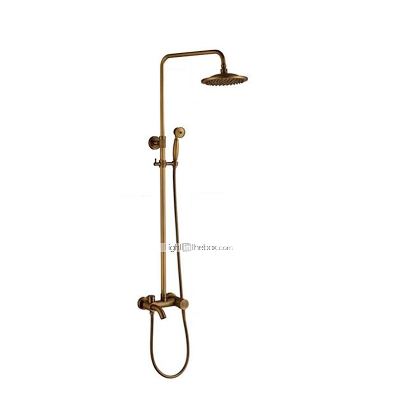 Vintage Shower Faucet Set 8" Shower Head, Shower System Retro Rainfall Head Antique Copper Shower System with Shower Handheld Sprayer, Brass Valve Bath Shower Mixer Taps2