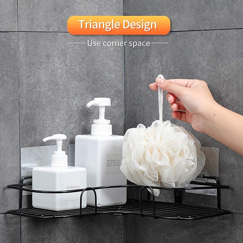 Shower Caddy Bathroom Shelf Bathroom Kitchen No Punching Triangle Storage Rack, Bathroom Accessories4