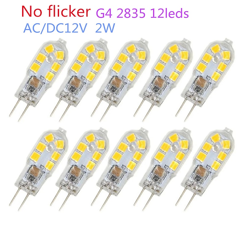10pcs 2W G4 LED Bulb SMD2835 12leds Bi-Pin Base 20W Halogen Bulb Equivalent AC/DC 12 Volt Warm White White 3000K 6000k 360 Degree