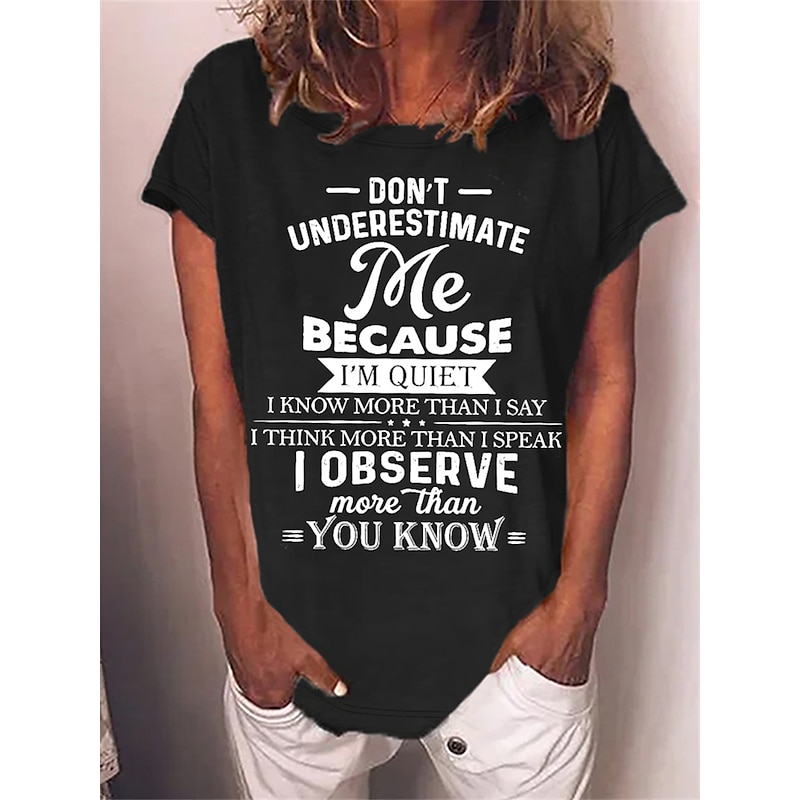 Women's T Shirt Letter Text Funny Slang Basic Short Sleeve Round Neck Regular Tops Daily Weekend Print Black Red Blue Green Spring, Fall, Winter, Summer2