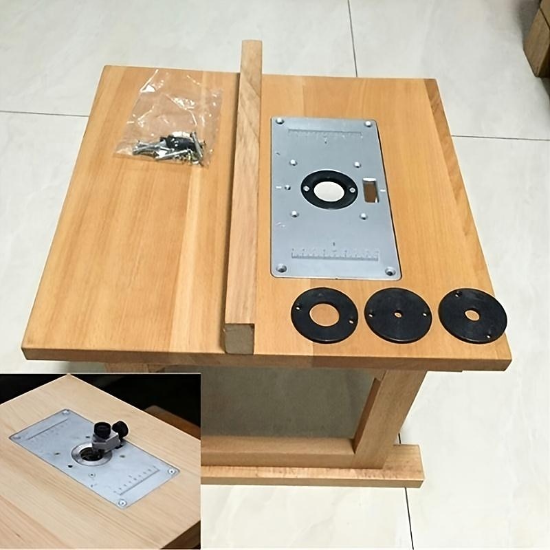 1pc Multifunctional Aluminium Router Table Insert Plate For Woodworking Benches, Router Plate, Wood Tools With Rings3