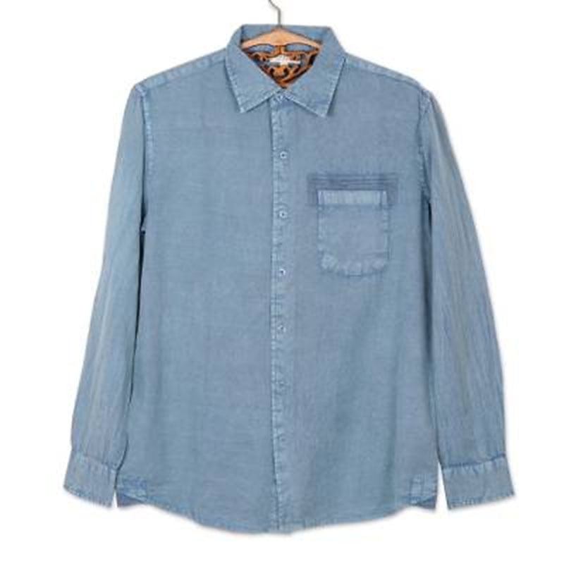 Men's Shirt Button Up Shirt Casual Shirt Jeans Shirt Denim Shirt Blue Long Sleeve Plain Lapel Street Vacation Pocket Clothing Apparel Denim Fashion Leisure Hawaiian4