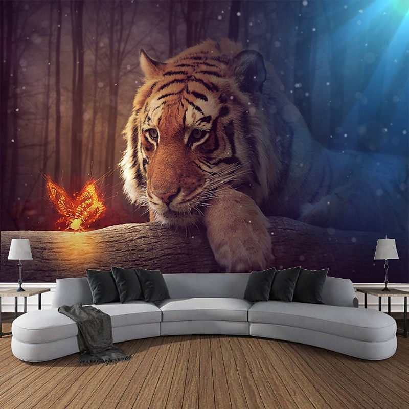 Forest Wildlife Tiger Hanging Tapestry Wall Art Large Tapestry Mural Decor Photograph Backdrop Blanket Curtain Home Bedroom Living Room Decoration2