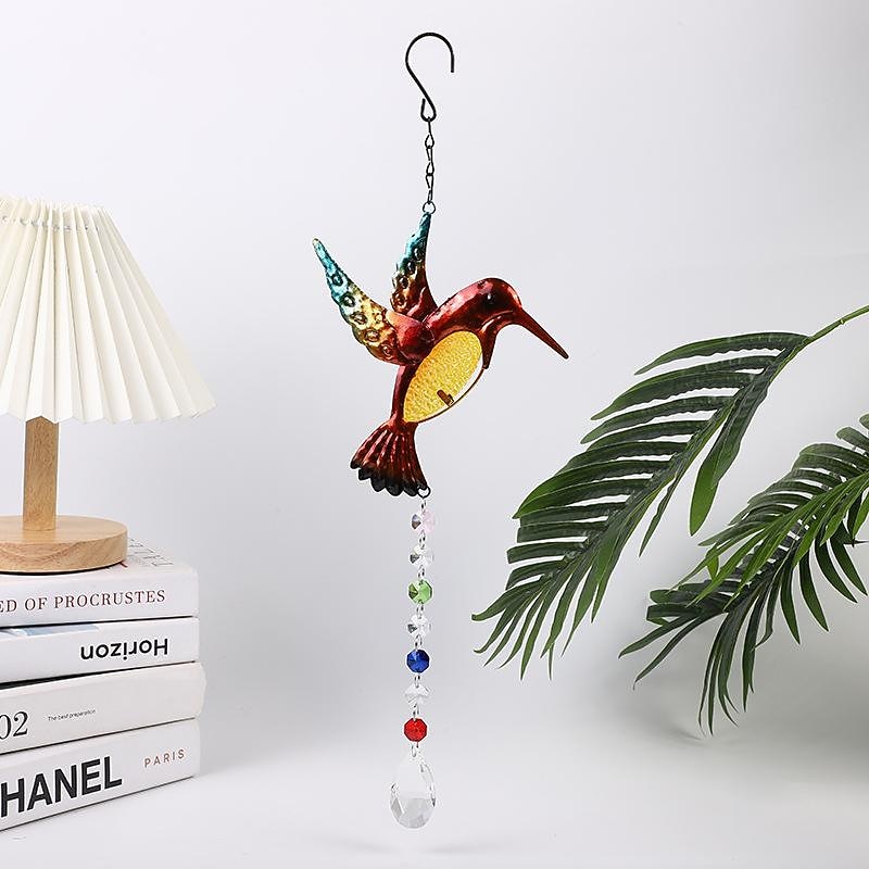 1pc Hummingbird Painted Wind Chime Outdoor Handicraft Glow In The Night Hanging Ornament For Window Balcony Garden Decor2