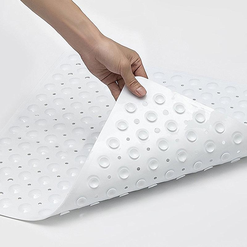 Square Bath Mat Non-slip Shower Mats - 21 x 21 inch Non Slip Bathtub Mat with Suction Cup, Safety Shower Stall Mats for Kids & Elderly, Shower Mat with Drain Holes, Machine Washable, Clear White3