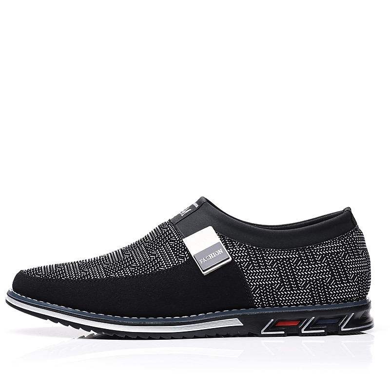 Men's Slip-On Casual Loafers – Black and Gray Patterned Breathable Shoes with Metal Buckle, Comfortable and Lightweight for Everyday Wear4