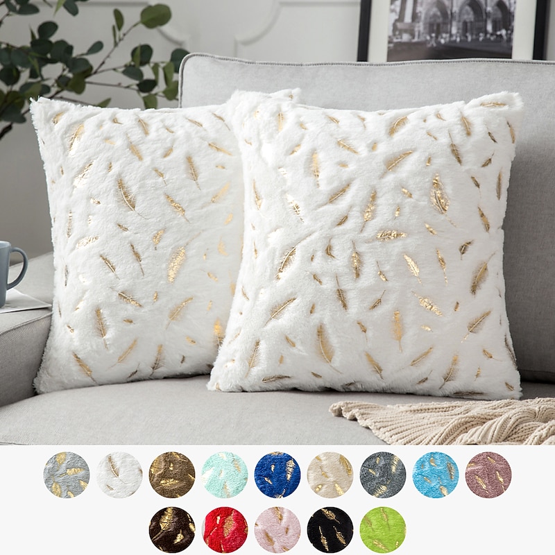 Decorative Toss Pillows Soft Plush Pillow Cover Gold Feather Modern Square Seamed Traditional Classic for Bedroom Livingroom Sofa Couch Chair Superior Quality2
