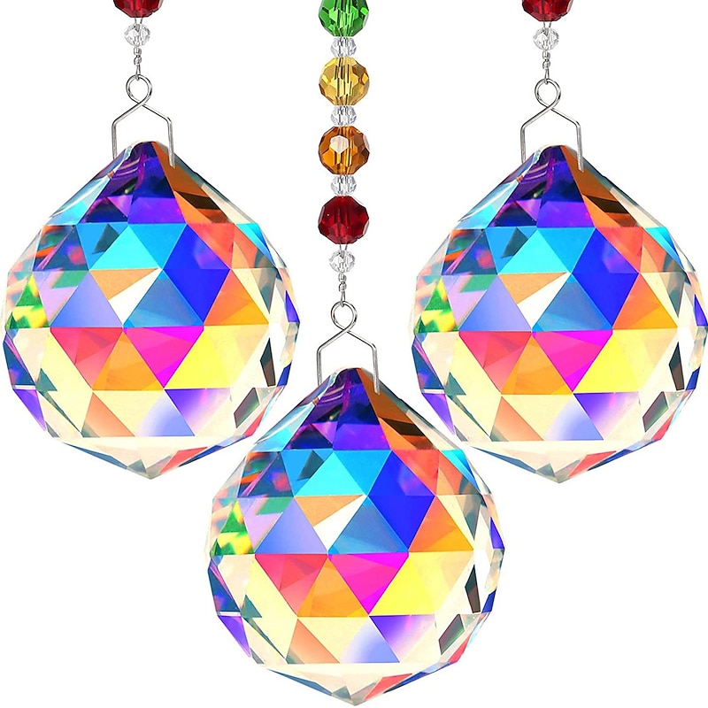 3pcs Crystal Suncatcher Prism Hanging Boho Decor Sun Catcher Window Hanging Rainbow Maker Home Decor Gift