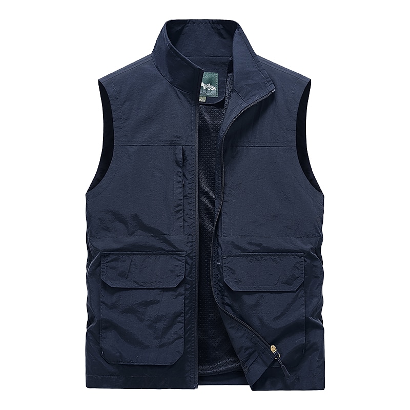Men's Fishing Vest Sleeveless Vest Outdoor Modern Contemporary All Seasons Multi Pocket Chinlon Outdoor Solid / Plain Color Zipper Standing Collar Standard Fit Black ash-colored khaki Army Green Vest2