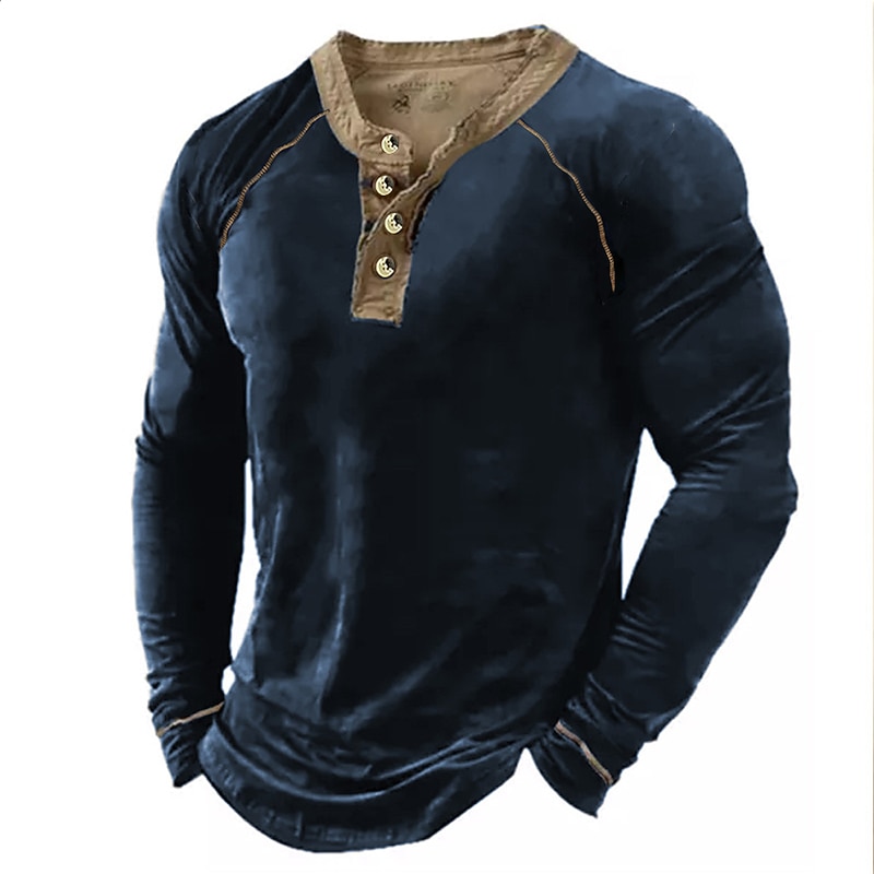 Men's Henley Shirt Tee Long Sleeve Shirt Plain Henley Street Vacation Long Sleeve Button Clothing Apparel Designer Basic Modern Contemporary2