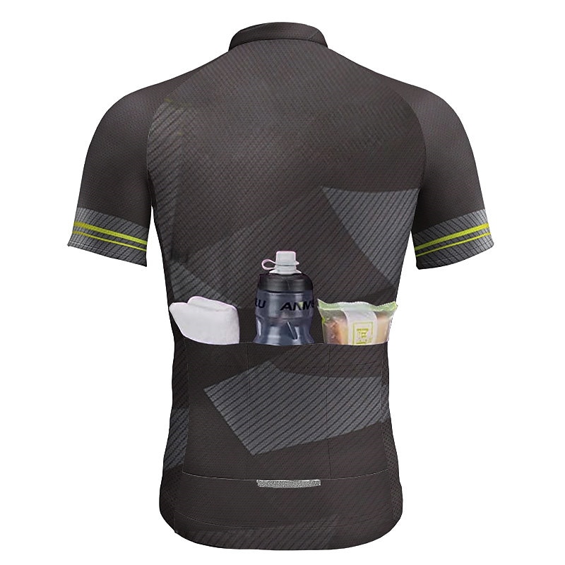 Men's Cycling Jersey Geometic Letter & Number Short Sleeve Bike Jersey Top with 3 Rear Pockets Mountain Bike MTB Road Bike Cycling Quick Dry Reflective Strips Back Pocket Moisture Wicking Sports Dark4