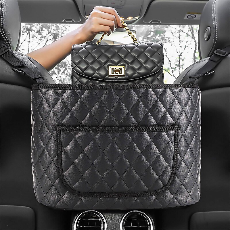 Car Handbag Holder Between Seats Large Capacity Purse Handbag Holder For Cars Between Seats Auto Storage Accessories For Women Interior Automotive Organizer Net Pocket With An Extra Rear Pocket