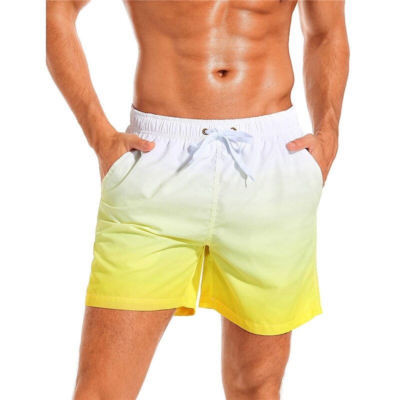 Men's Board Shorts Swim Shorts Swim Trunks Drawstring with Mesh lining Elastic Waist Gradient Quick Dry Short Casual Daily Holiday Hawaiian Boho Black Pink Micro-elastic 30