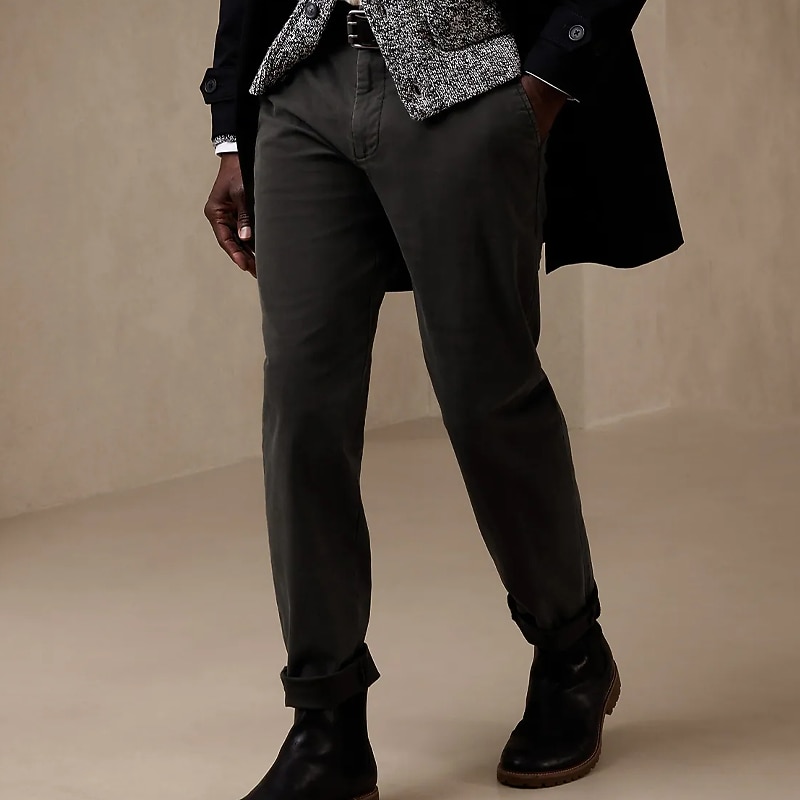 Men's Trousers Chinos Chino Pants Pocket Plain Comfort Breathable Office Daily Business Casual Black Khaki3