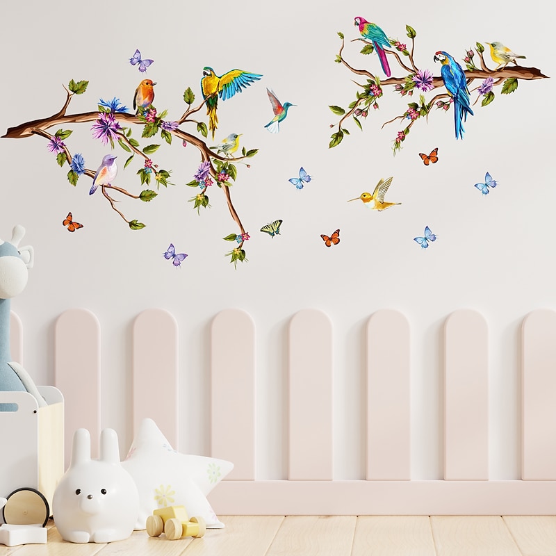 Branches Flowers Birds Butterflies Transferable Wall Stickers Home Decoration Wall Decals Bedroom Living Room Study 3pcs