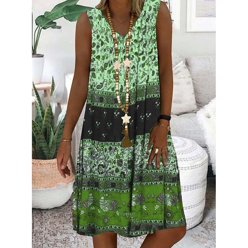 Women's Mini Dress Casual Dress Petite Dress A Line Dress Slip Dress Bohemia Vintage Fashion Vacation Party Casual Regular Fit Floral Color Block Ditsy Floral Sleeveless V Neck Yellow2