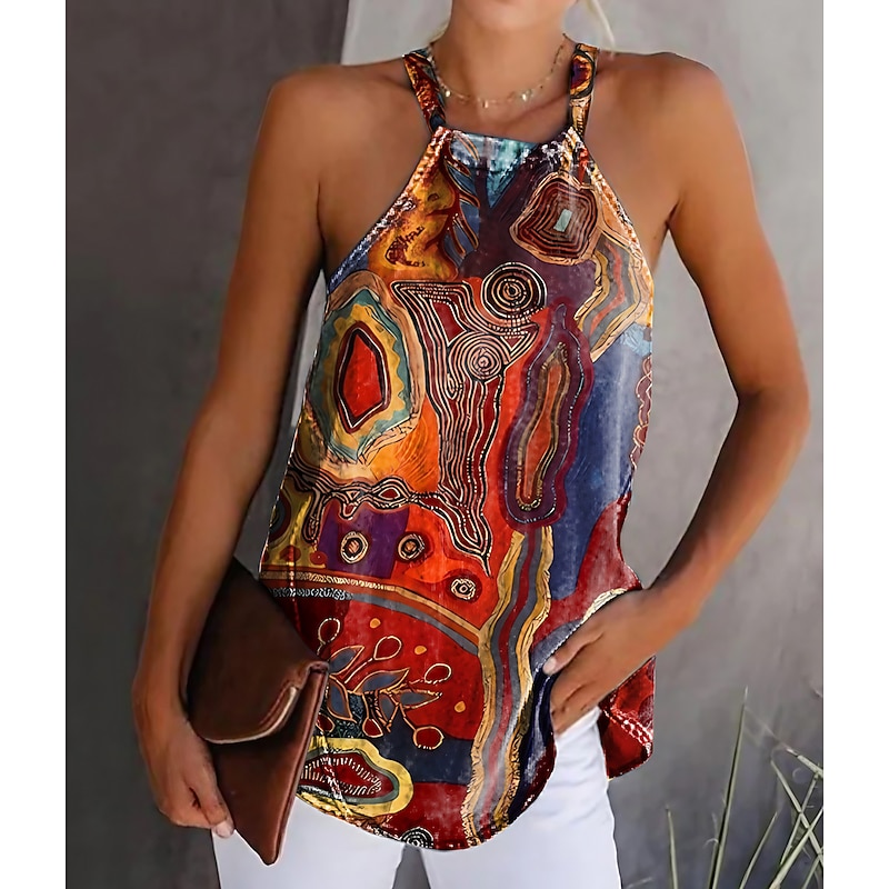 Women's Camisole Tank Top Halter Summer Tops Basic Print Sleeveless Regular Tops Halter Neck Casual Weekend Red