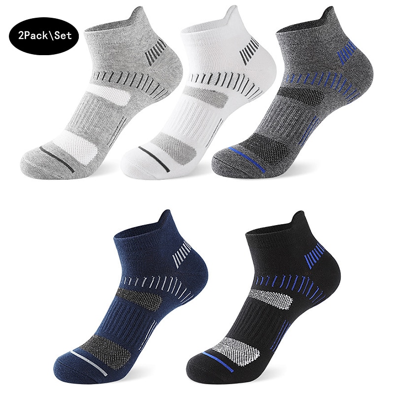 Men's 2 Pairs Socks Ankle Socks Low Cut Socks Black White Color Striped Casual Daily Basic Medium Summer Spring Fall Stylish Traditional / Classic