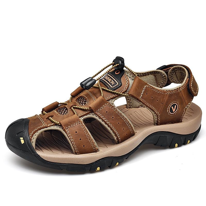Men's Outdoor Beach Sandals, Genuine Leather with Velcro Closure, Breathable and Comfortable4
