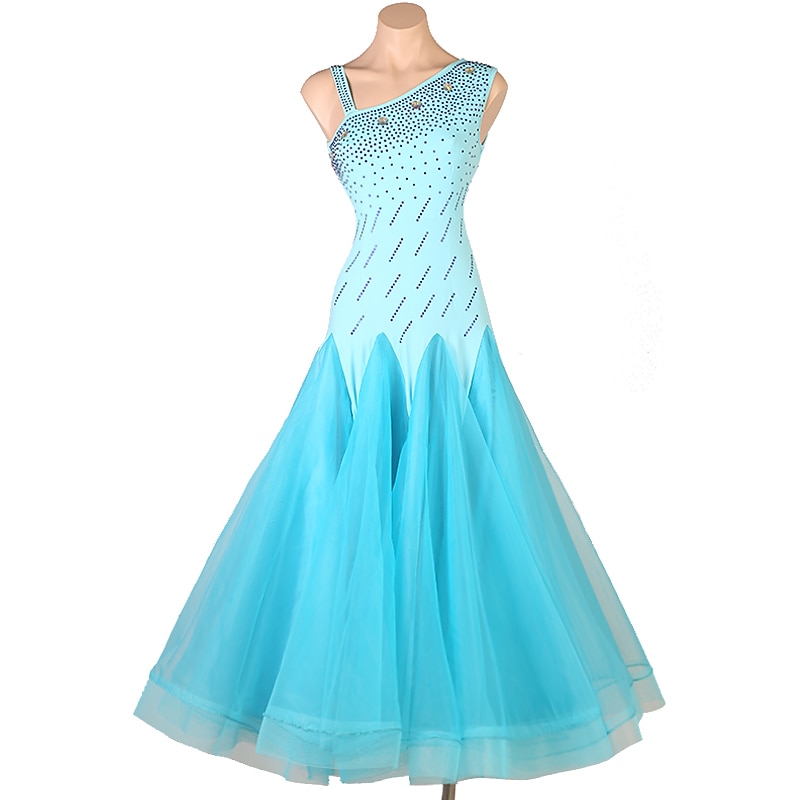 Ballroom Dance Dress Split Joint Crystals / Rhinestones Women's Performance Training Sleeveless High Chinlon Organza