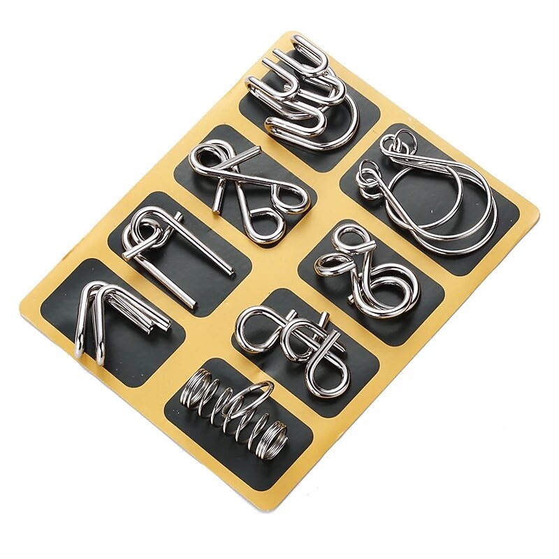 8PCS/Set IQ Metal Puzzle Brain Teaser Intelligence Solution Ring Montessori Puzzles for Children Adults Anti-Stress Fidget Toy4