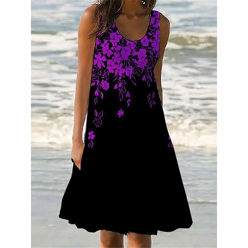 Women's Mini Dress Petite Dress Sundress Shift Dress Tank Dress Active Tropical Fashion Outdoor Vacation Going out Regular Fit Floral Sleeveless U Neck Pink Blue Purple Green Summer Spring2